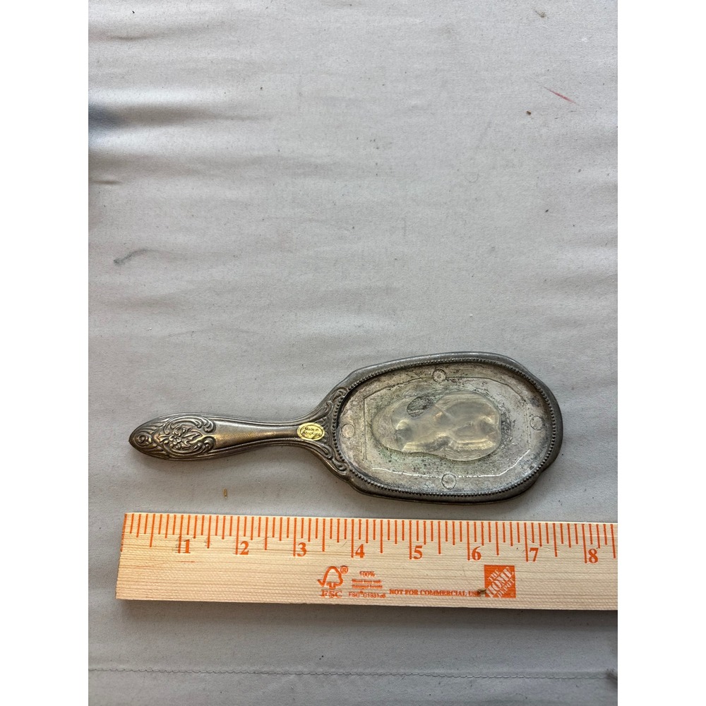 Vintage Ornate Silver Tone Vanity Hair Brush Frame Embossed Floral Hong Kong